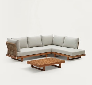 Outdoor Teak Wood <b>Sofa</b> Set with Rope Weaving and Cushions – Modern Patio Lounge Set for Garden, Villa & Resort Furniture - Product Image 1