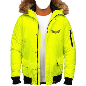 Men's <b>White</b> Hooded <b>Jacket</b> With Fur Collar Embroidered Logo Zipper Casual Winter Wear - Product Image 4