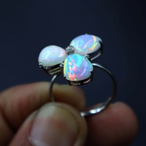 Bague en argent sterling 925 avec opale éthiopienne naturelle multicolore et diamant, bijou cadeau pour femme - Product Image 3