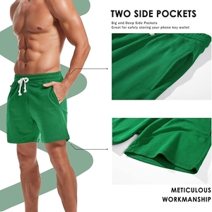 Men's Solid Green Cotton <b>Shorts</b> Drawstring Waist Casual Style Breathable Mid Rise Knitted Fabric Pockets - Product Image 6