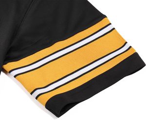 Maillot blanc à col en V et manches courtes pour hommes, avec manches rayées rouge et jaune, en polyester respirant, vêtements pour adultes - Product Image 5