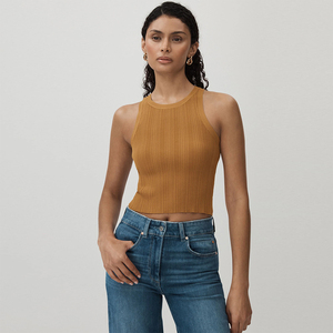 Hot Sale Women's Knitted <b>Cropped</b> Ribbed Tank <b>Tops</b> Fashionable Brown Color Crew-Neck Anti Shrink Custom Gym Workout Tank <b>Tops</b> - Product Image 5
