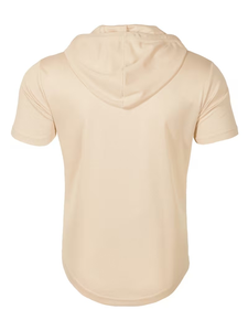 T-shirt à manches courtes à capuche pour homme, couleur unie, tricoté, coupe classique, style décontracté, beige, fermeture éclair sur le devant, écologique, respirant - Product Image 2