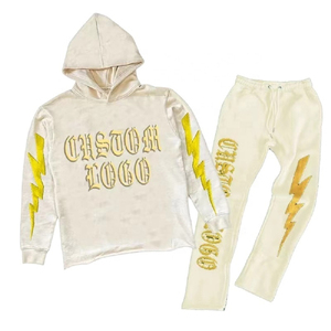 Unisex Two-Piece Custom Raw Hem Cut Edge Sweatpants <b>Set</b> 3D for Embroidered Winter Fleece <b>Jogger</b> Hooded <b>Plus</b> <b>Size</b> Solid - Product Image 2
