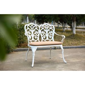 Panca da giardino con Patio in alluminio rosa floreale in alluminio pressofuso bianco per parco Patio prato giardino giardino mobili da esterno - Product Image 5