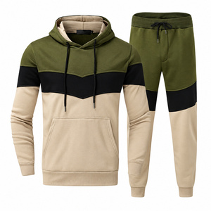 Ensemble de survêtement personnalisé pour homme, couleur unie (olive, noir, beige), sweat à capuche et pantalon de jogging, en polyester/coton, design 2-en-1, vente en gros, marque privée - Product Image 1