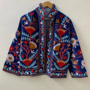 Velvet Floral Suzani Embroidered Jacket Uzbek Folk Festival <b>Coat</b> with Cotton Filling for Bomber Duster Outerwear At Cheap Price - Product Image 1