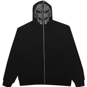 Sweat à capuche en coton et polyester pour homme avec motif toile d'araignée en strass et cordon de serrage - Product Image 4