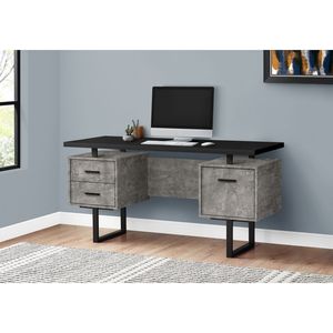 60\" Home Office <b>Computer</b> <b>Desk</b> with Left & Right Storage Drawers Black Grey Concrete Laminate Workstation for Laptop Users - Product Image 5