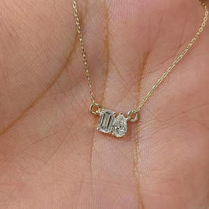18K <b>Solid</b> Gold Diamond Pendant Necklace Pear Cut Bezel Setting Minimalist Everyday Wear Unisex Jewelry - Product Image 5