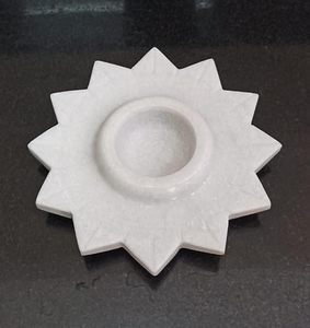 White <b>Marble</b> Tea Light Uruli with Lotus Flower Design Decorative Bowl Candle Holder with <b>Marble</b> Diya Elegant Home Festive Decor - Product Image 4