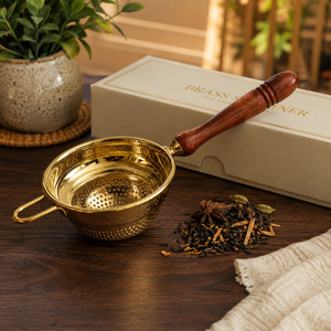 Brass <b>Tea</b> Strainer Fine Mesh <b>Tea</b> <b>Infuser</b> Wooden Handle Loose Leaf <b>Tea</b> Filter Reusable <b>Tea</b> Brewing Strainer Kitchen Accessories - Product Image 2