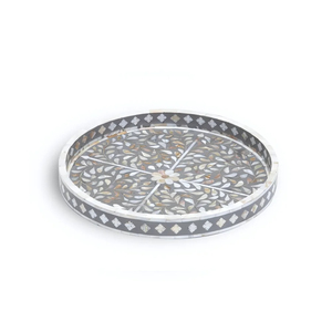 Plateau rond de luxe fait main avec incrustation d'os, mosaïque de fleurs en nacre décorative, plateau de service pour table basse, hôtel, décoration intérieure - Product Image 3