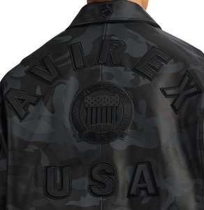 ICON Avirex Leather <b>Jacket</b> Limited Edition <b>Camo</b> <b>Jacket</b> With Embroidery Patch Logo Turn-Down Collar Leather Avirex <b>Jacket</b> Men's - Product Image 6