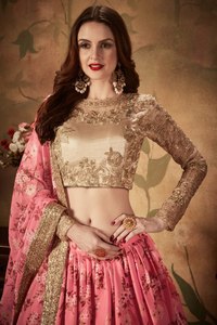 Pink Floral A-Line Floor-Length <b>Lehenga</b> Choli Zari Embroidery Bridesmaid Wear Embroidered Blouse and Pleated Skirt with Dupatta - Product Image 6