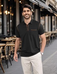 Polo informal para hombre, camisa de golf ligera de manga corta, camisa con cuello y botones con bolsillo - Product Image 5