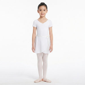 Justaucorps de danse classique blanc en coton à manches courtes pour enfants – Tenue de gymnastique et d'entraînement basique pour ballerines - Product Image 3