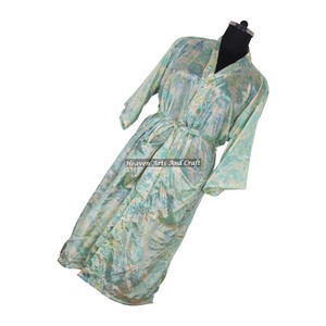 KL001 Beautiful Vintage Blended Poly Silk Sari Kimono Long <b>Robe</b> Double Pocket Nightgown <b>Women</b> Winter Quick <b>Dry</b> - Product Image 6