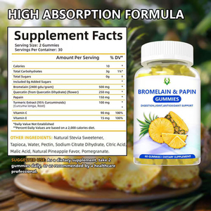 Bromelina Papaína Enzima Gomitas Movilidad articular Soporte de comodidad digestiva con quercetina Cúrcuma Vitaminas C E Alta absorción - Product Image 2