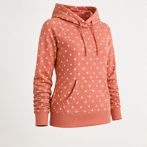Sudadera con Capucha Personalizable para Mujer, Color Coral Empolvado, Estilo Relajado y Femenino, Talla Mediana, con Estampado de Puntos, en Felpa Suave de Bambú y Algodón - Product Image 4