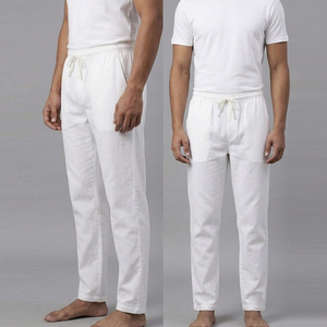 Men's White 100% Cotton <b>Drawstring</b> Waist Sleepwear Pajamas <b>Trouser</b> With Pockets Summer Wear Nightwear Pajamas Pants Mens - Product Image 5