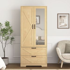 Armadio in Legno a 2 Ante per Camera da Letto con Asta Appendiabiti Interna e 2 Cassetti per Organizzazione e Stoccaggio - Product Image 5
