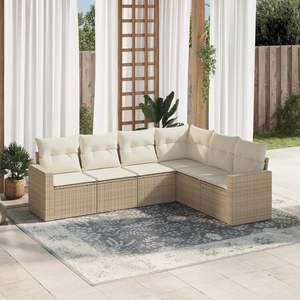 Conjunto de Sofás de Jardín de Ratán Beige, 6 Plazas, Muebles de Exterior Resistentes a la Intemperie, Diseño Contemporáneo - Product Image 3
