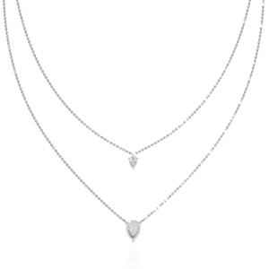 10K 14K 18K White Gold Layered <b>Necklace</b> Featuring Double Rows Pear Cut Teardrop Lab Grown Diamond Two Diamond Pendant <b>Necklace</b> - Product Image 2