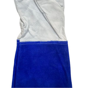 Gants de soudage en cuir de vachette, blancs, avec revers bleus, doublure en coton, protection anti-éclaboussures de type A pour soudage à l'arc - Product Image 5
