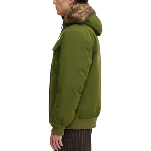 Veste matelassée à capuche pour homme, vert olive, avec garniture en fourrure, coupe-vent, manteau d'hiver décontracté, épais, rembourré en polyester, personnalisable OEM, marque privée - Product Image 3