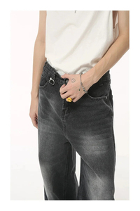 Wholesale OEM ODM Unisex Wide Leg Casual <b>Jeans</b> Medium Wash Straight-leg Loose Fit Mid Waist Denim Knitted Pants Streetwear - Product Image 5