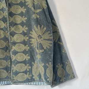 Dusty Blue <b>Velvet</b> Cotton Embroidery Breathable Handmade Suzani Inspired <b>Quilted</b> Statement Jacket - Product Image 6