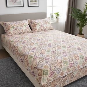 Gujri Patch Rajwada Luxe 300TC High Quality Cotton Bed Sheet <b>Set</b> 3-Piece King Size American Style Flat Bed Sheets for Home Hotel - Product Image 2
