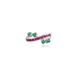 Beautiful Natural Princess Cut Ruby & Round Brilliant Cut Emerald Birthstone <b>Statement</b> Bypass Style Fine <b>Silver</b> <b>Ring</b> for Women - Product Image 1