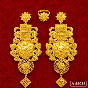 MOLL JEWELLERS Women's <b>Gold</b> Plated Zinc Alloy Luxury Stud <b>Earrings</b> with Heart Shape Coral Bead <b>Dangles</b> 55076 for Party - Product Image 3