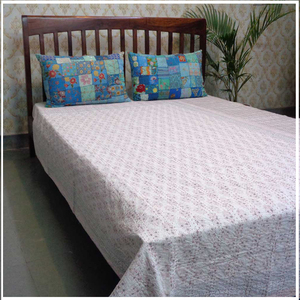 <b>Indian</b> Hand Block Printed Cotton Kantha Twin Quilt <b>Throw</b> 150x220 cm Hand Embroidered Handmade Bedspread Boho Home Decor Supplier - Product Image 1