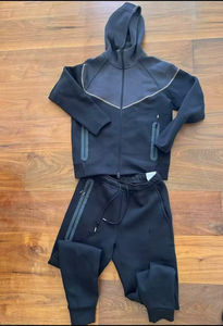 Ensemble sweat-shirt et jogging pour homme, décontracté, respirant, en satin tissé imprimé, avec blocs de couleur et rayures noires et blanches, pull à manches longues - Product Image 5