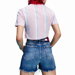 Camiseta Corta a Rayas Rosa, Azul y Blanco, Cuello Redondo, Manga Corta, Estilo Casual, Top Corto, Ropa Urbana, Moda - Product Image 2