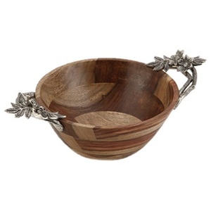 Elegante Tazón de Madera con Asas Metálicas de Pájaro, Utensilios de Cocina de Madera Natural y Metal, Vajilla para Frutos Secos y Dátiles, Craftera Exports - Product Image 4