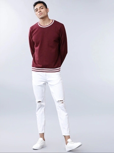 Sudadera de Cuello Redondo Color Granate para Hombre, Corte Regular, Estampada, Informal, Tejida, 100% Algodón, Resistente al Viento, para Otoño - Product Image 6
