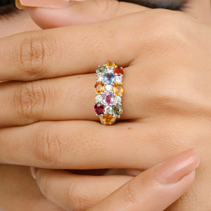 14K Solid Gold Men's Chunky Rainbow Sapphire & <b>Diamond</b> Statement Wedding <b>Ring</b> - Product Image 1