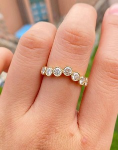 Bezel Set Round Cut Diamond Curve Band <b>Ring</b> For Women's Lab Grown 14K Yellow Gold Fine Engagement <b>Proposal</b> Band Her - Product Image 1