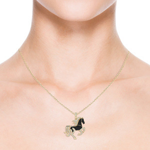 Pendentif Cheval Vaayu Jewels en Diamant Noir Naturel, Or 10K 14K 18K, Argent 925 935, Cadeau de Luxe pour Femme, Mariage, Anniversaire, Style Ethnique - Product Image 2