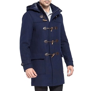 Abrigo de Lana Azul Marino para Hombre con Capucha, Chaqueta Larga Informal de Invierno con Forro Grueso de Algodón y Cierre de Botones - Product Image 1