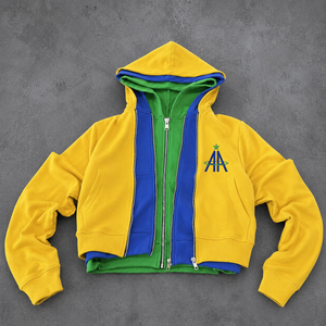 Custom Women Cropped Triple Layer Zip Up Hoodie Oversized Fleece Streetwear Sweatshirt OEM ODM Private Label Hoodies - Product Image 2