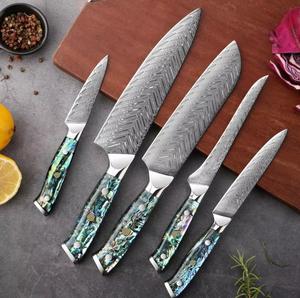 Cuchillos de chef hechos a mano de alta calidad con patrón de Damasco de 5 piezas y mango personalizado para usos múltiples y ecológicos. - Product Image 1
