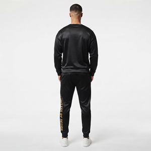 Conjunto deportivo negro estampado para hombre, sudadera con cuello redondo y pantalones deportivos, 100% poliéster, conjunto de sudadera estampada de felpa. - Product Image 2