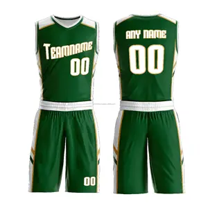नई डिजाइन हरे रंग बास्केटबॉल वर्दी कस्टम टीम नाम के लिए पूर्ण सेट सफेद एपलिक कढ़ाई बास्केटबॉल वर्दी प्रीमियम