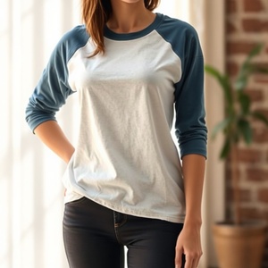 T-shirt en coton raglan pour femme, personnalisé, à manches contrastées, décontracté - Product Image 3