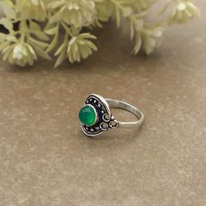 Natural Green Onyx Brass Bezel Set Vintage Handcrafted Oxidized Boho Unisex <b>Statement</b> <b>Ring</b> - Product Image 3